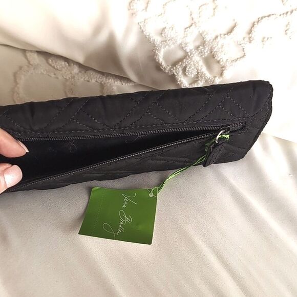 Vera Bradley Trifold Wallet Black Quilted Slim Sleek Clutch Microfiber NWT - Picture 6 of 17